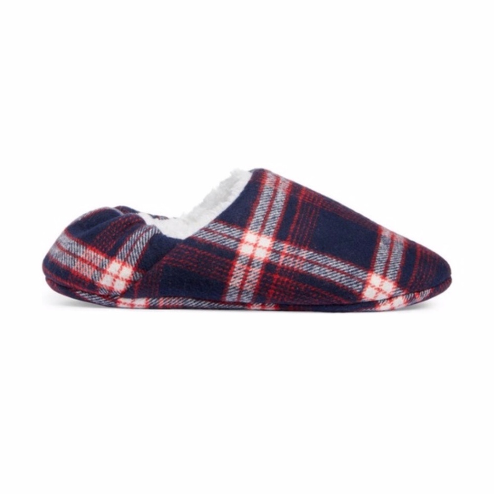 New Nordstrom Cotton Slippers Navy Peacoat Tartan Small/Medium